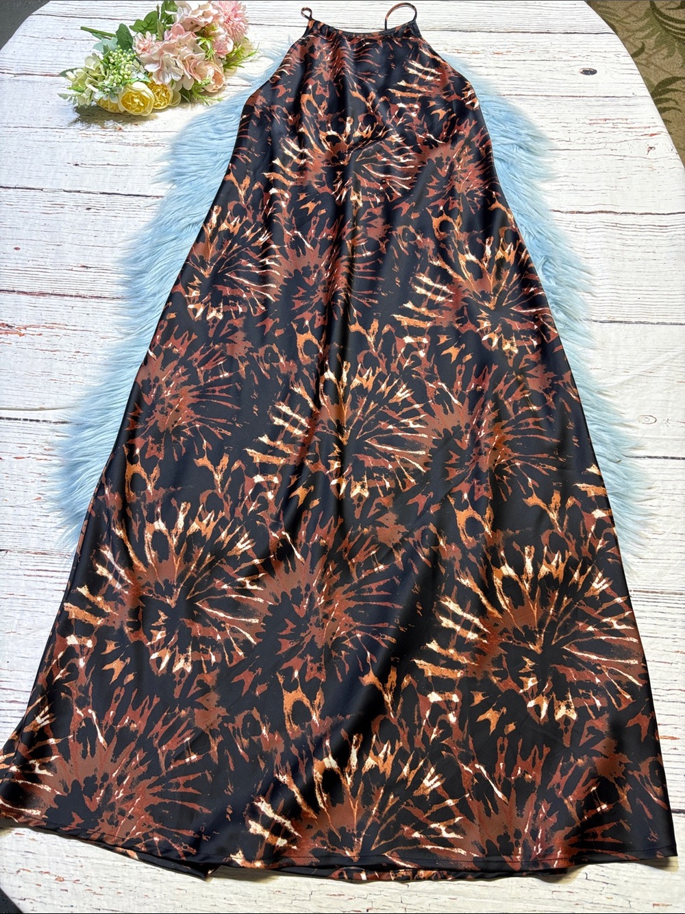 Banana Republic Factory Black and Brown Printed Slip Midi Dress sz M